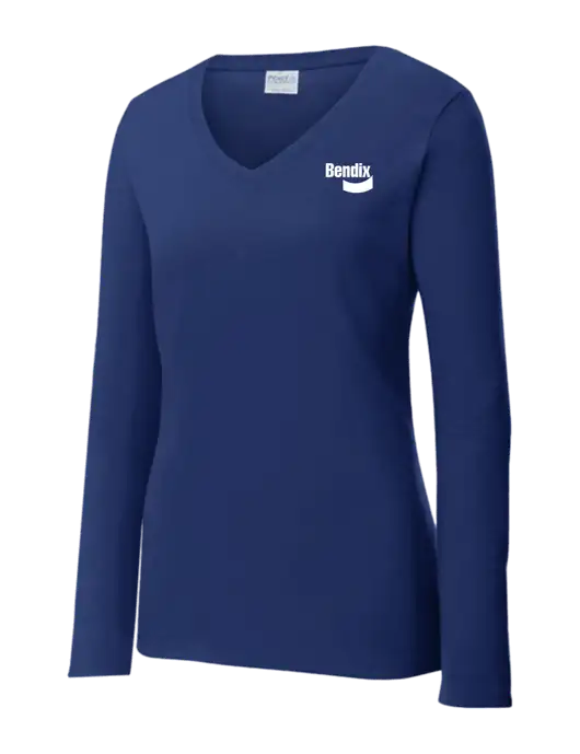 Womens  V-Neck Ring Spun Navy 4.5 oz Long Sleeve T-Shirt w/Bendix Logo