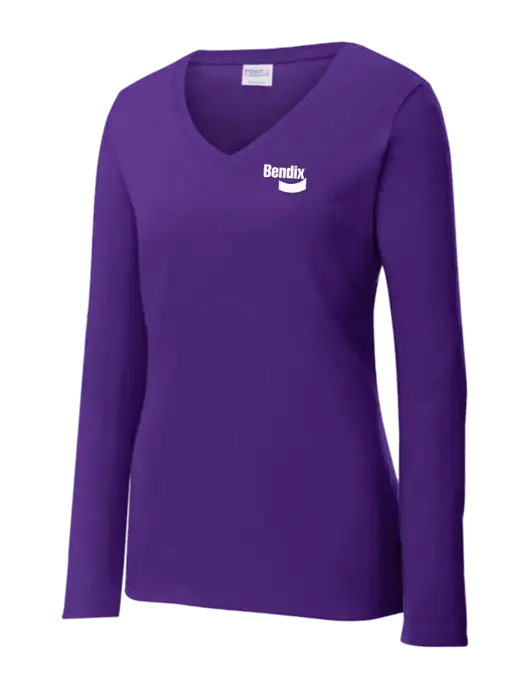 Womens  V-Neck Ring Spun Purple 4.5 oz Long Sleeve T-Shirt w/Bendix Logo