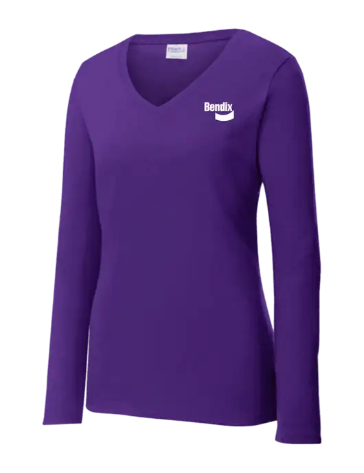 Womens  V-Neck Ring Spun Purple 4.5 oz Long Sleeve T-Shirt w/Bendix Logo