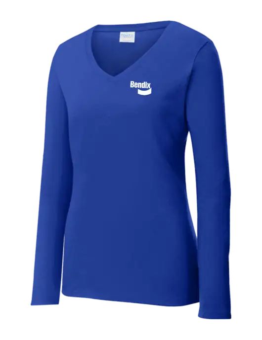 Womens  V-Neck Ring Spun Royal 4.5 oz Long Sleeve T-Shirt w/Bendix Logo