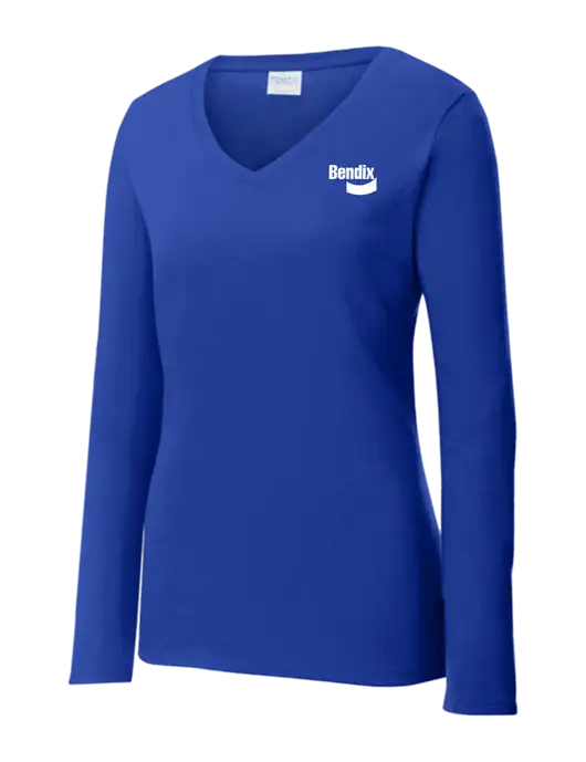 Womens  V-Neck Ring Spun Royal 4.5 oz Long Sleeve T-Shirt w/Bendix Logo