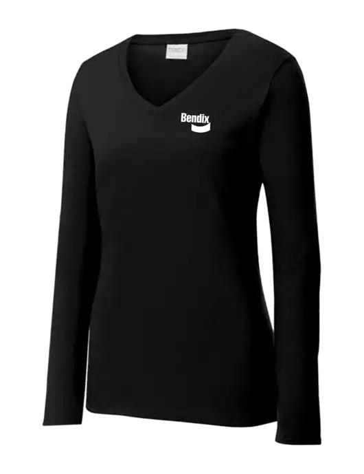 Womens V-Neck Ring Spun Jet Black 4.5 oz Long Sleeve T-Shirt w/Bendix Logo
