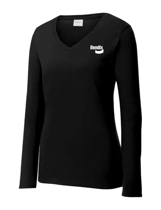 Womens V-Neck Ring Spun Jet Black 4.5 oz Long Sleeve T-Shirt w/Bendix Logo