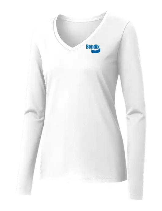 Womens Seriously Soft White V-Neck Long Sleeve T-Shirt w/Bendix Logo