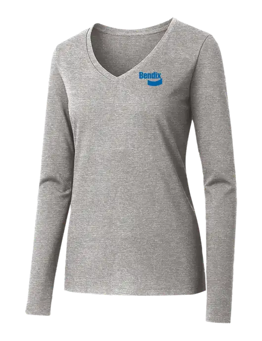 Womens Seriously Soft Light Heathered Grey V-Neck Long Sleeve T-Shirt w/Bendix Logo