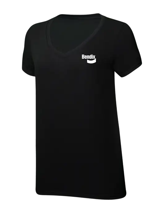 Womens Simply Soft V-Neck Black 4.5oz  Poly/Combed Ring Spun Cotton T-Shirt w/Bendix Logo