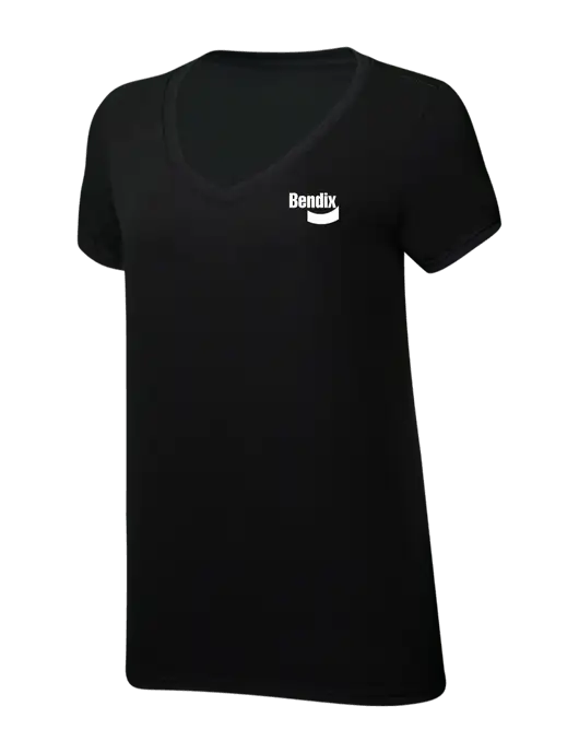 Womens Simply Soft V-Neck Black 4.5oz  Poly/Combed Ring Spun Cotton T-Shirt w/Bendix Logo
