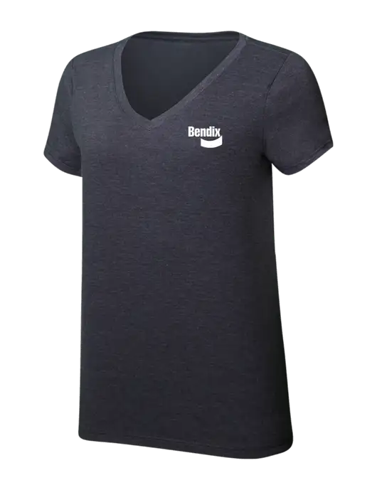 Womens Simply Soft V-Neck Heather Charcoal 4.5oz  Poly/Combed Ring Spun Cotton T-Shirt w/Bendix Logo
