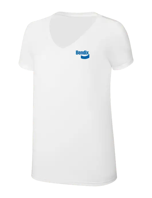 Womens Simply Soft V-Neck White 4.5oz  Poly/Combed Ring Spun Cotton T-Shirt w/Bendix Logo