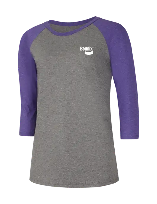 Womens Simply Soft 3/4 Sleeve Purple Frost/Grey Frost Ring Spun Cotton T-Shirt w/Bendix Logo