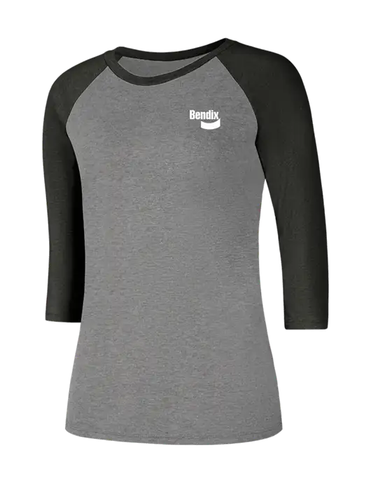 Womens Simply Soft 3/4 Sleeve Black Frost/Grey Frost Ring Spun Cotton T-Shirt w/Bendix Logo