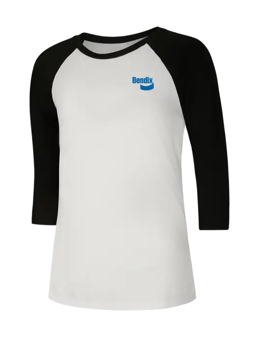 Womens Simply Soft 3/4 Sleeve Black/White Ring Spun Cotton T-Shirt w/Bendix Logo
