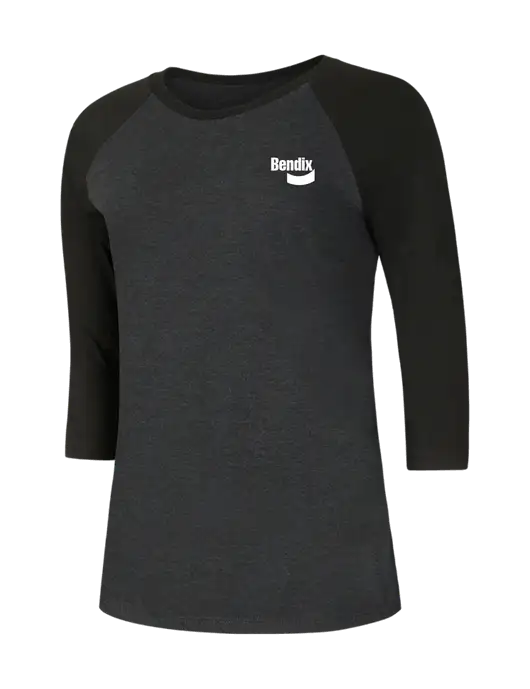 Womens Simply Soft 3/4 Sleeve Black/Black Frost Ring Spun Cotton T-Shirt w/Bendix Logo