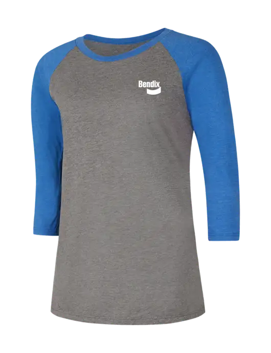 Womens Simply Soft 3/4 Sleeve Royal Frost/Grey Ring Spun Cotton T-Shirt w/Bendix Logo