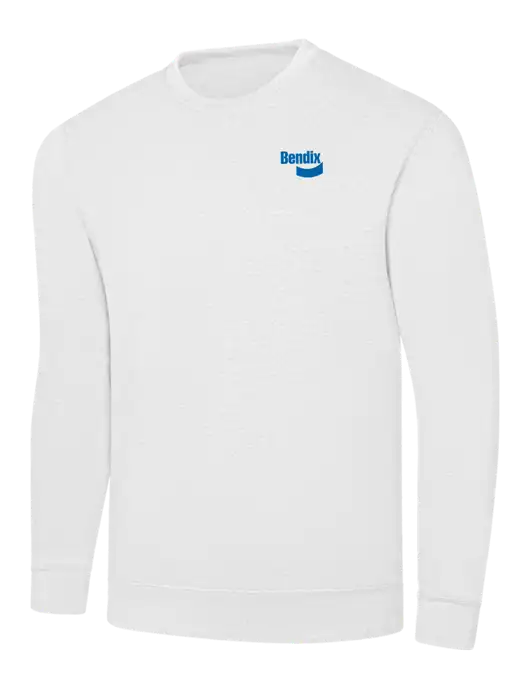 White 7.8 oz Ring Spun Crew Sweatshirt w/Bendix Logo