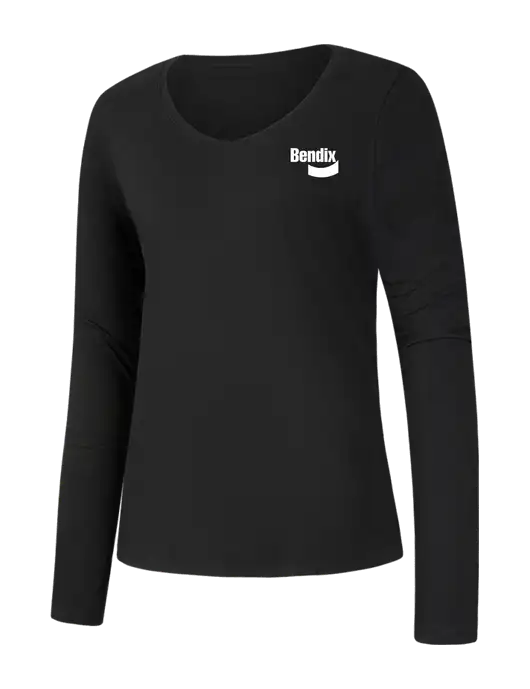 Womens Seriously Soft Black V-Neck Long Sleeve T-Shirt w/Bendix Logo