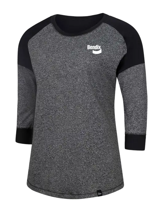 New Era Womens Black/Dark Grey Twist Heritage Blend 3/4-Sleeve Raglan Tee w/Bendix Logo