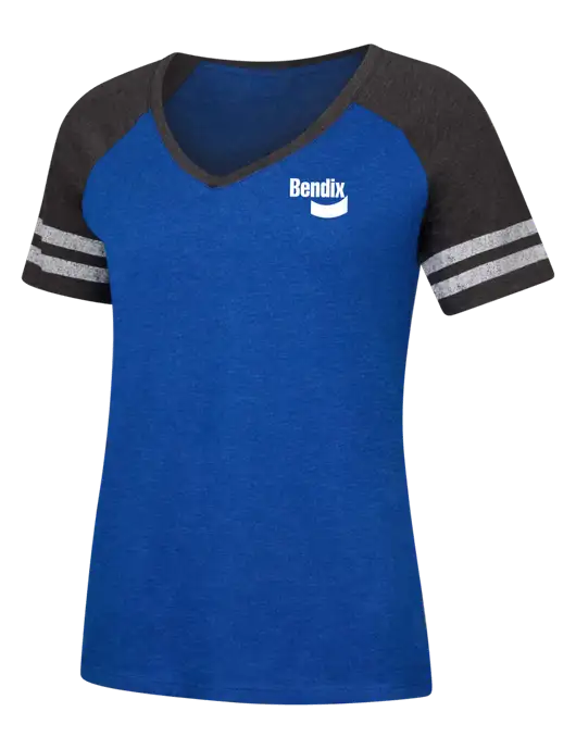 Womens Royal Heather/Charcoal Heather V-Neck Game Tee w/Bendix Logo