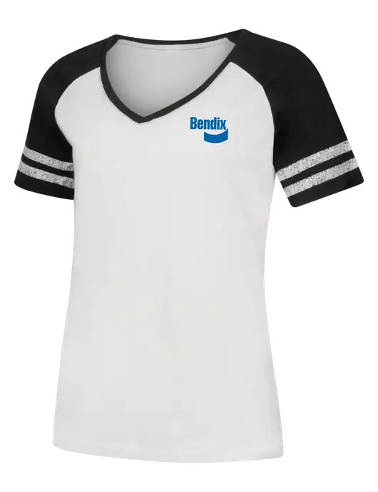 Womens White/Black V-Neck Game Tee w/Bendix Logo