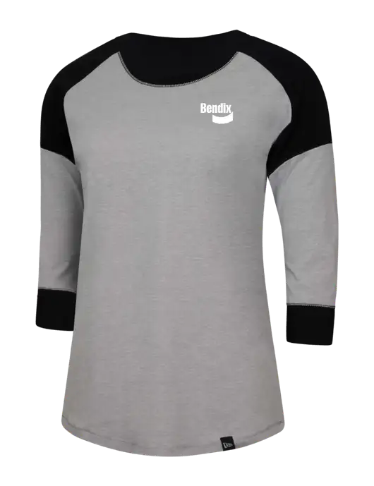 New Era Womens Black/Medium Grey Heather Heritage Blend 3/4-Sleeve Raglan Tee w/Bendix Logo