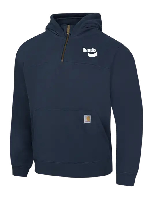 Carhartt Navy Rain Defender Paxton Heavyweight Hooded 1/4 Zip Mock Sweatshirt w/Bendix Logo
