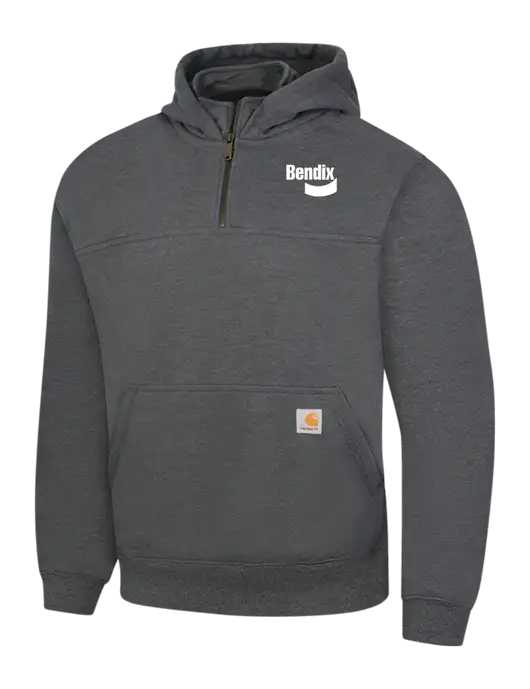 Carhartt Dark Grey Heather Rain Defender Paxton Heavyweight Hooded 1/4 Zip Mock Sweatshirt w/Bendix Logo