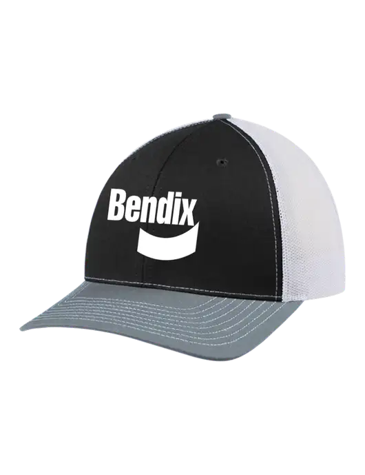 Richardson Adjustable Snapback Original 112 Trucker Cap Black/Light Heather Grey/White Mesh w/Bendix Logo