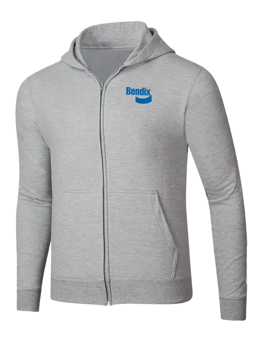 Light Grey Heather 8.5 oz Ring Spun Zip Hooded Sweatshirt w/Bendix Logo