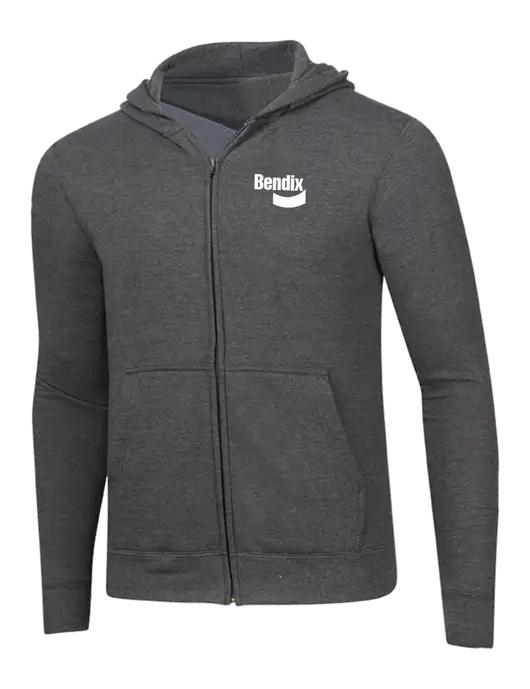 Dark Heather Grey 8.5 oz Ring Spun Zip Hooded Sweatshirt w/Bendix Logo