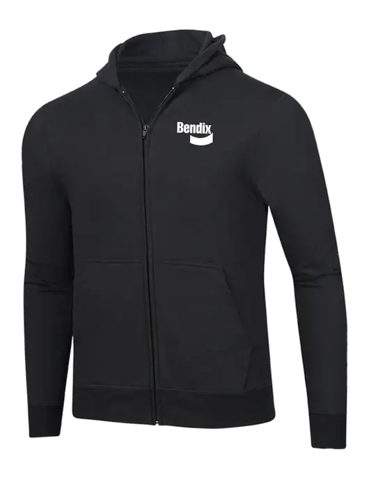 Jet Black 8.5 oz Ring Spun Zip Hooded Sweatshirt w/Bendix Logo