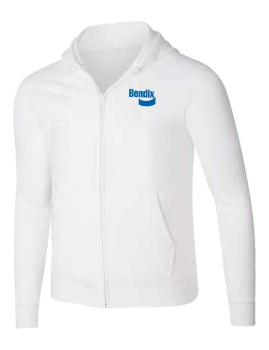 White 8.5 oz Ring Spun Zip Hooded Sweatshirt w/Bendix Logo