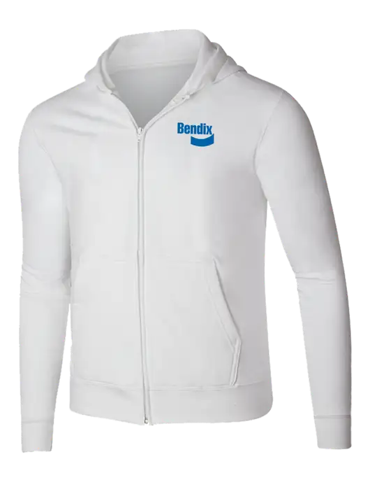 White 8.5 oz Ring Spun Zip Hooded Sweatshirt w/Bendix Logo