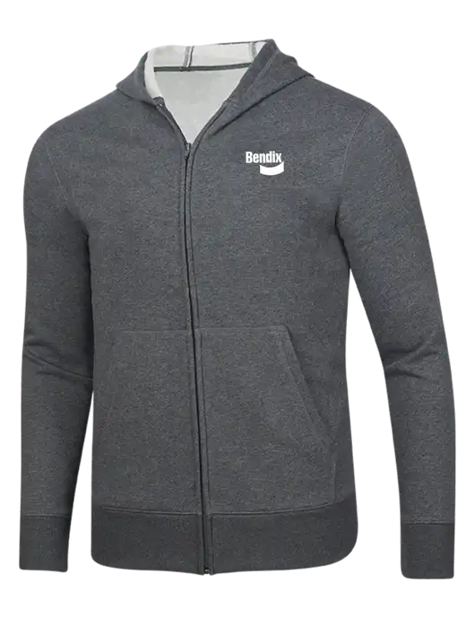 Full-Zip Dark Grey Heather Hooded Sweatshirt w/Bendix Logo