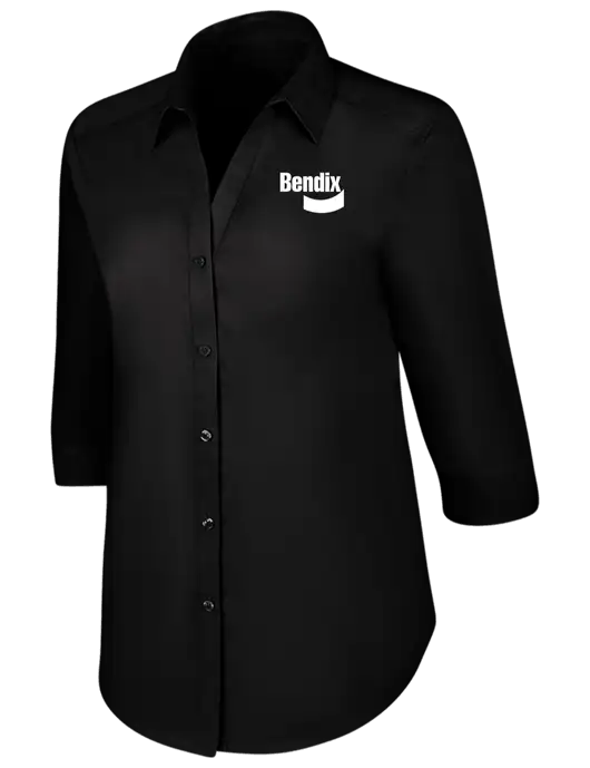 Womens Black 3/4 Sleeve Carefree Poplin Shirt w/Bendix Logo