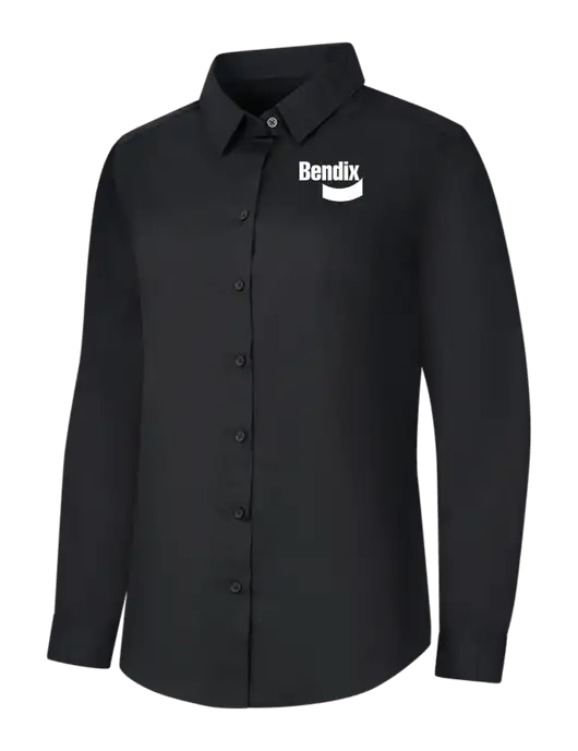 Womens Black Long Sleeve Carefree Poplin Shirt w/Bendix Logo