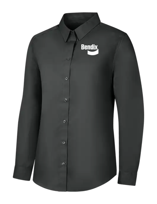 Womens Dark Grey Long Sleeve Carefree Poplin Shirt w/Bendix Logo