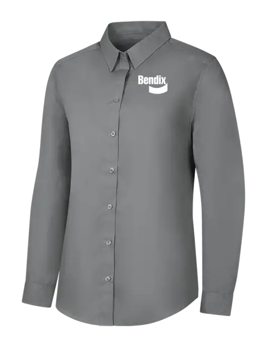Womens Medium Grey Long Sleeve Carefree Poplin Shirt w/Bendix Logo