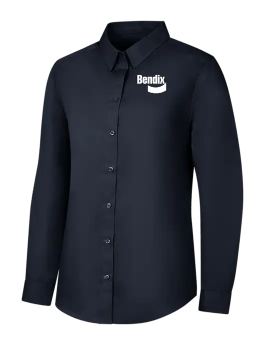 Womens River Blue Navy Long Sleeve Carefree Poplin Shirt w/Bendix Logo