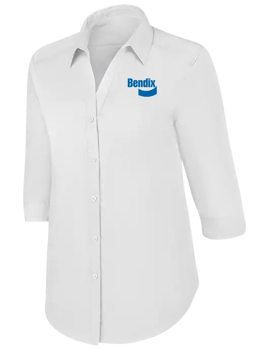 Womens White 3/4 Sleeve Carefree Poplin Shirt w/Bendix Logo